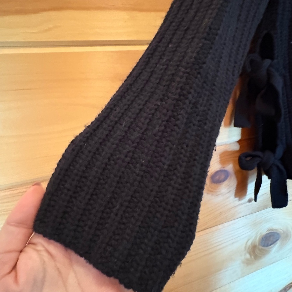 UGG Black Chunky Knit Turtleneck Sweater with ties on side. Size Small - Picture 3 of 7
